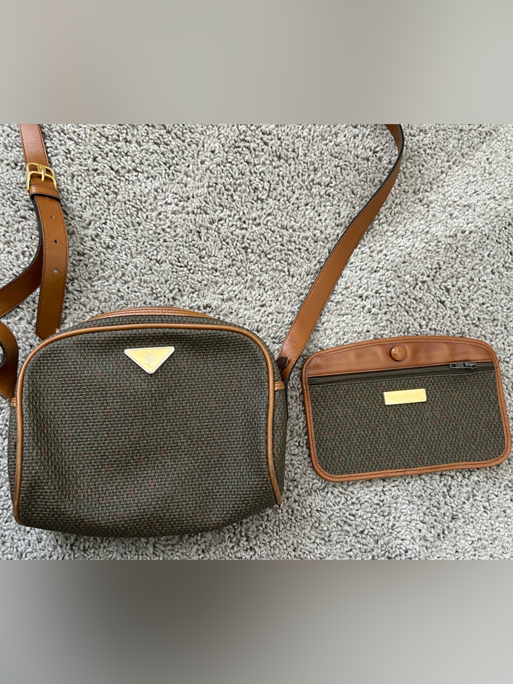 Vintage Yves Saint Laurent Canvas Crossbody Bag Leather Trim-MADE IN FRANCE - Picture 3 of 16